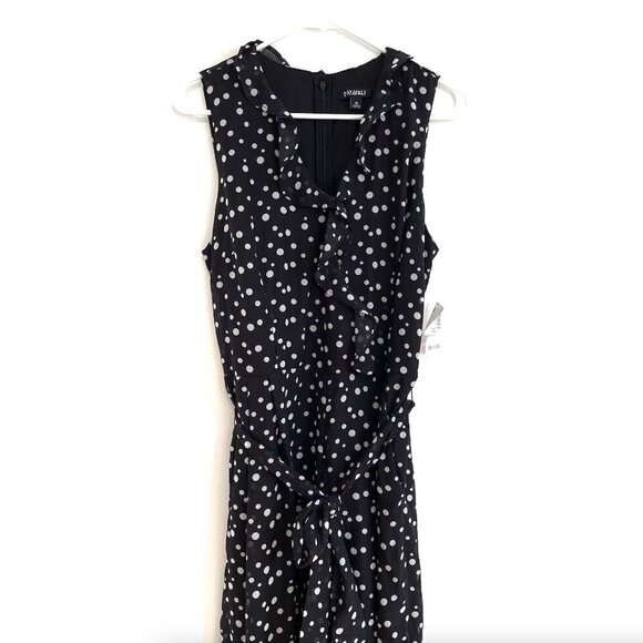 NEW NWT ROZ & ALI DRESSBARN Polka Dot Ruffle V-Neck Sleeveless Jumpsuit Black 16 - Picture 3 of 16